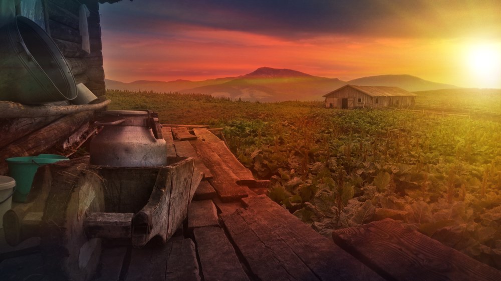 Утро на ферме в горах