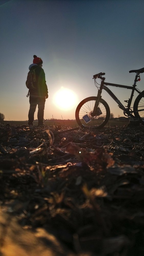 Sunset, bike, man