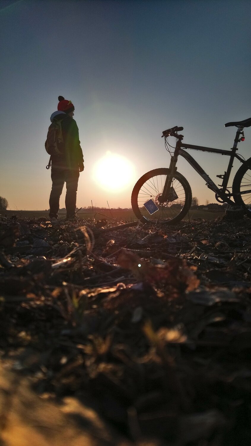 Sunset, bike, man