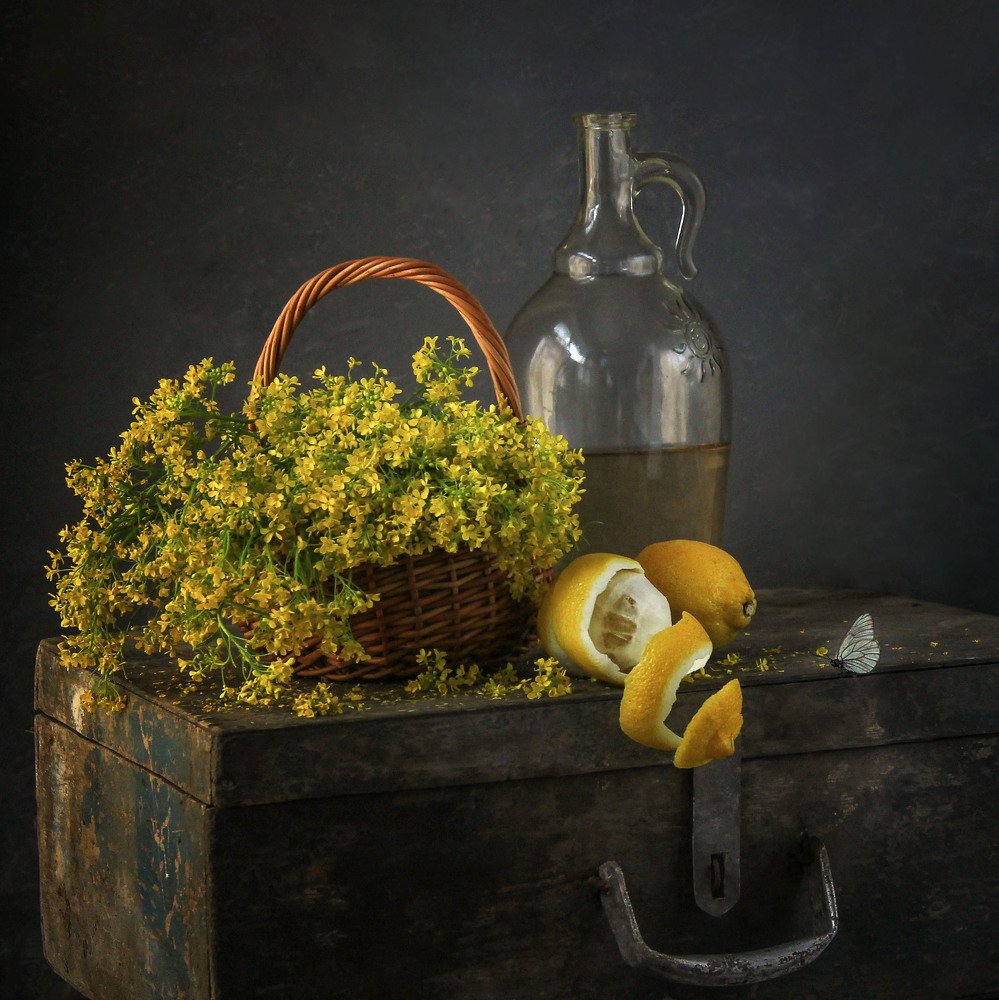 на старом чемодане...