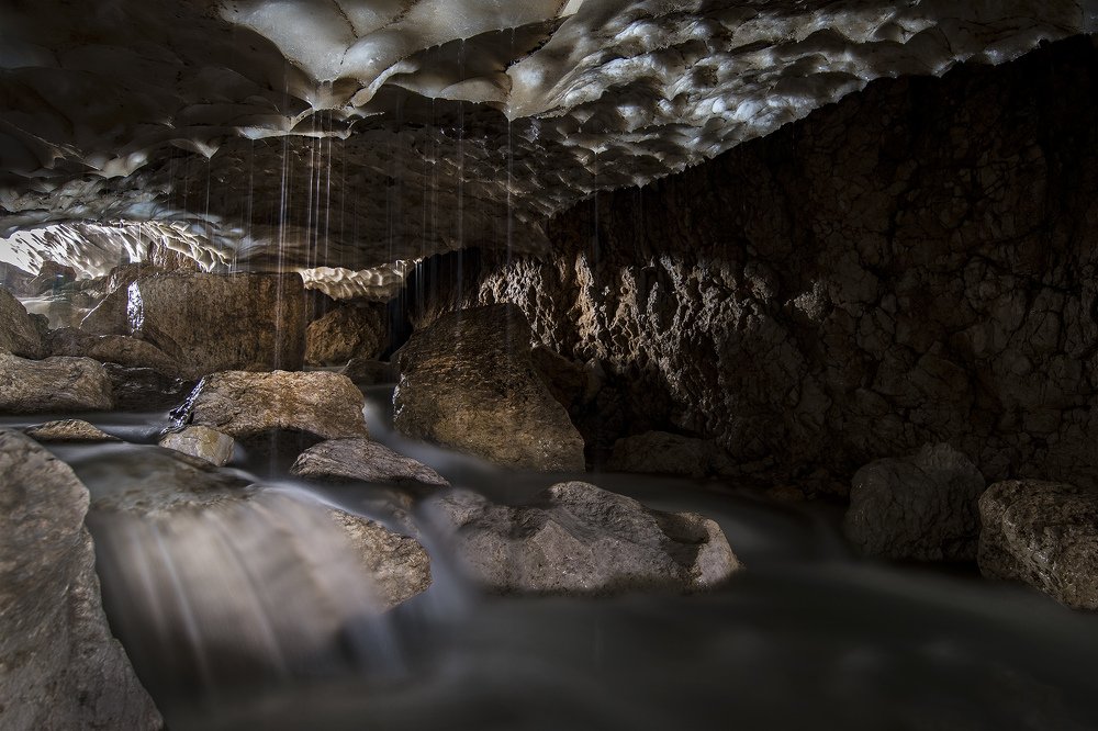 Ice cave waterfall