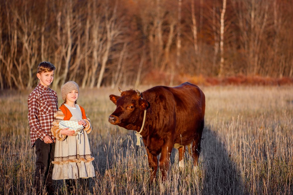 Брат с сестрой в деревне