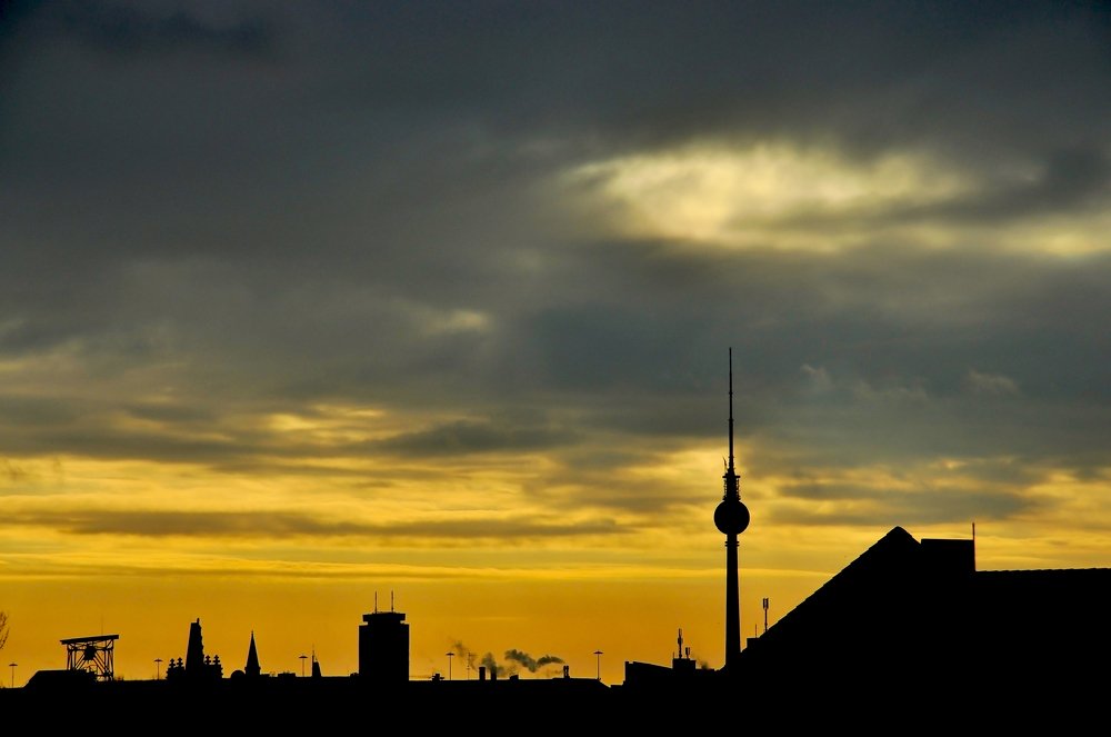 Beautiful and cloudy dawn over the city of Berlin