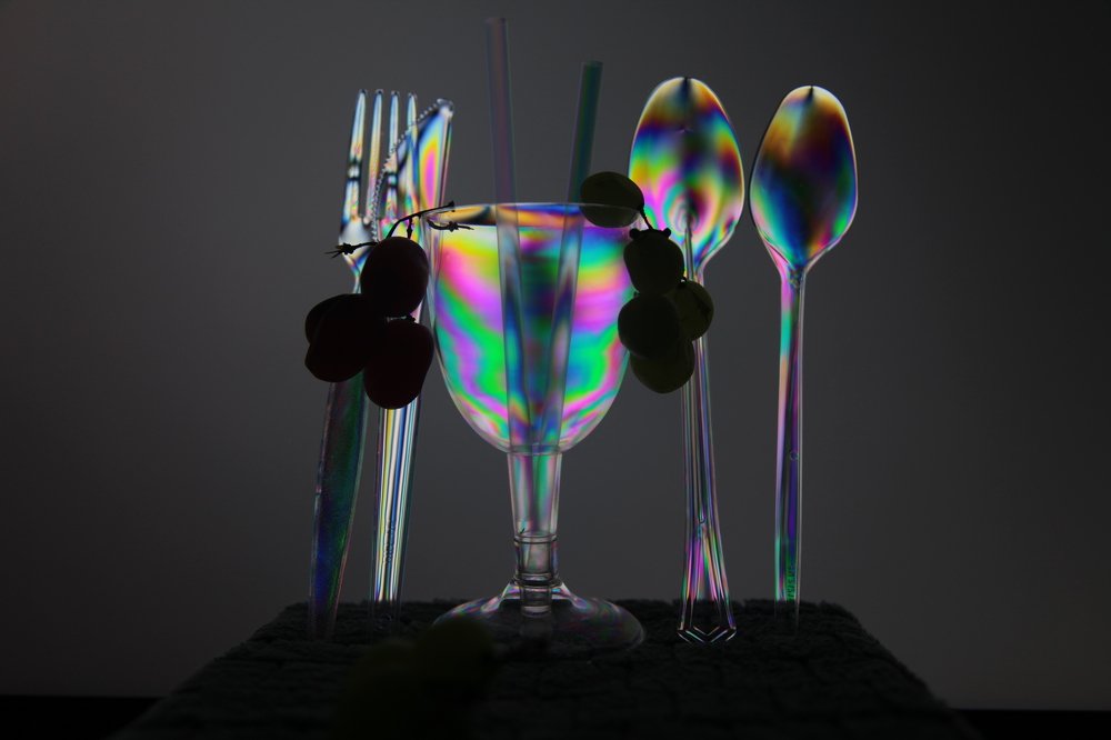 Dining with plastic.