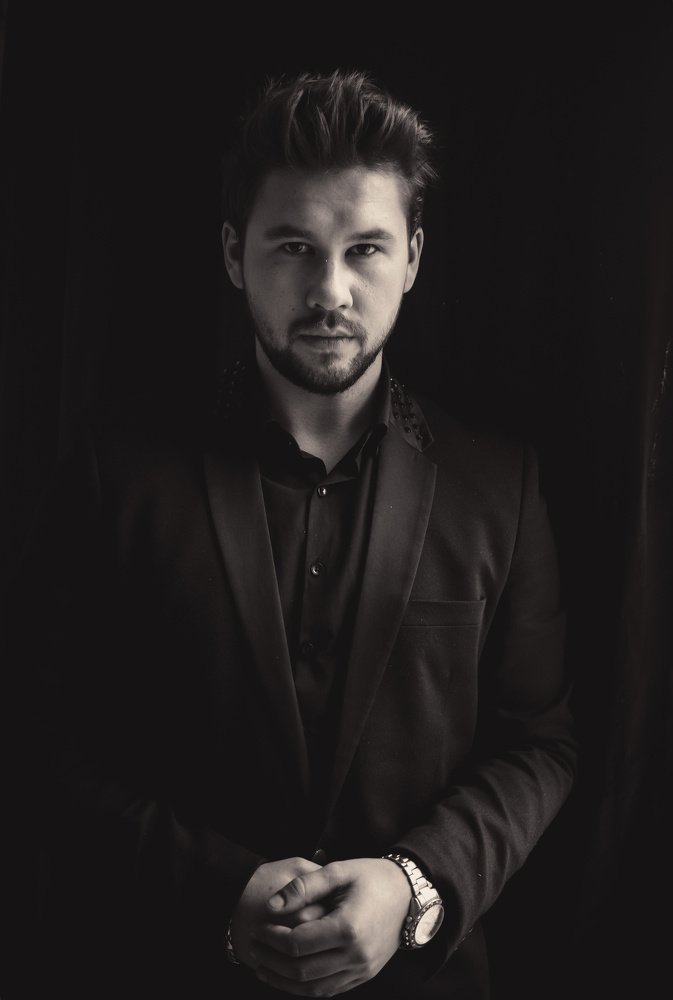 black and white male portrait