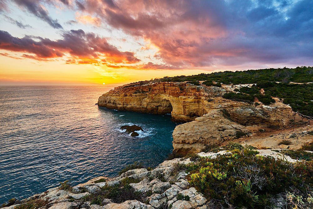 Colorful sunset on the Algarve coast