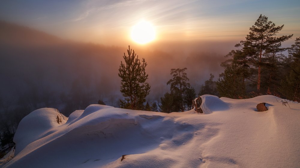 sunset on a frosty evening