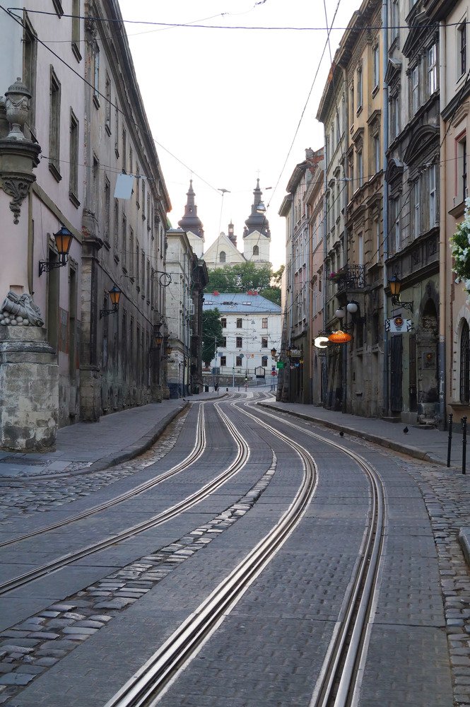 Empty morning street in Lviv, Ukraine
