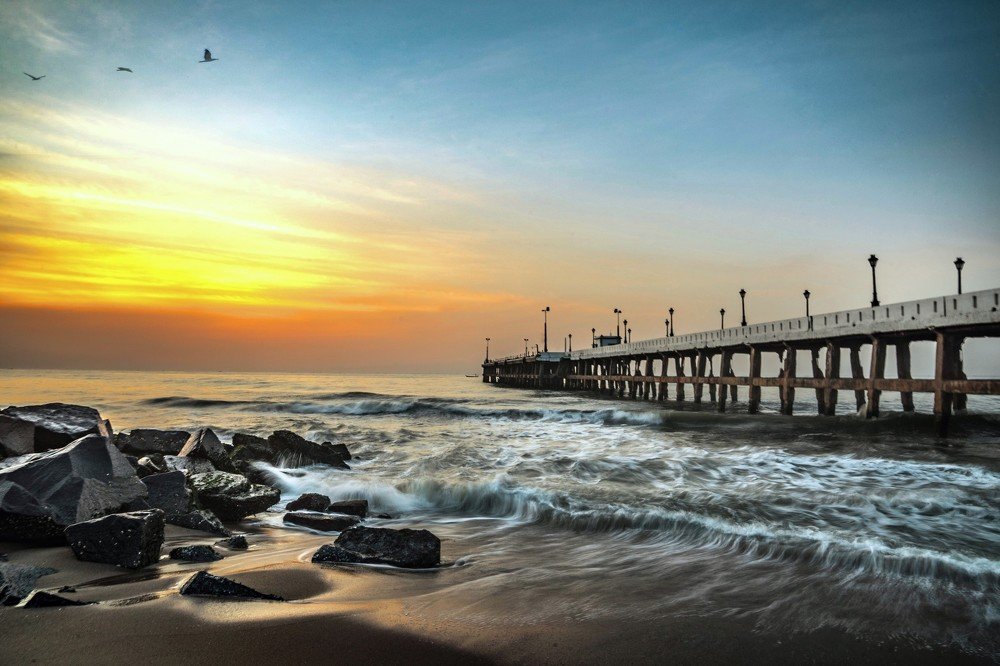 Sunrise at rock beach,pondicherry