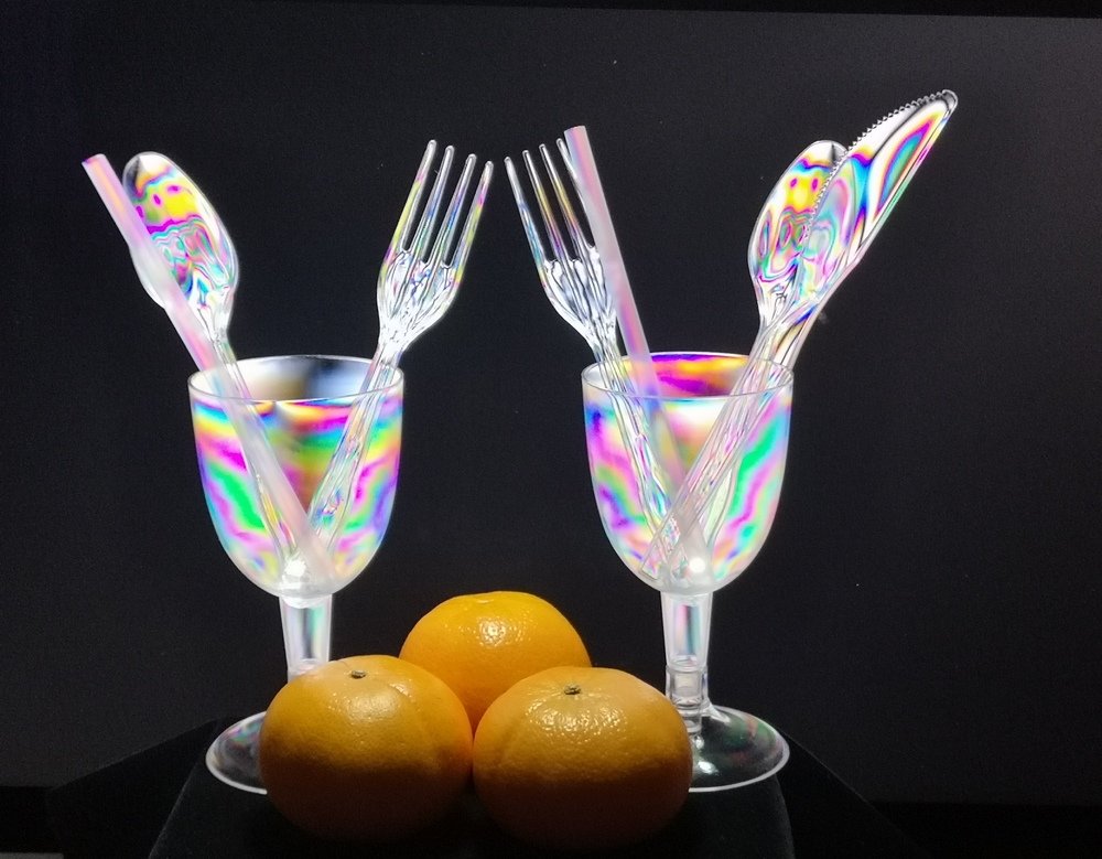 Dining with plastic.