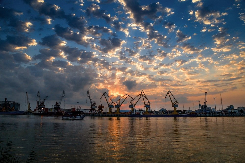 Sunrise behind the crane