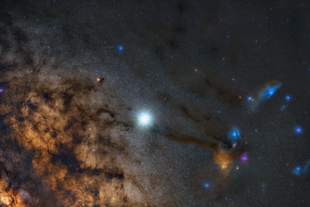 Milky Way, Rho Ophiuchi wide field and Jupiter