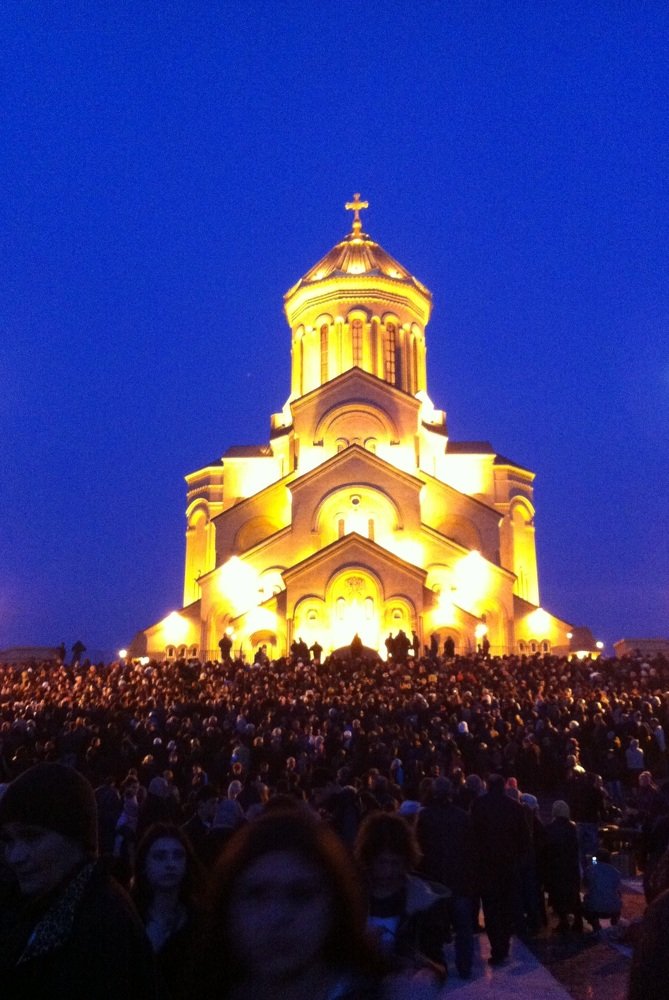 People around the church