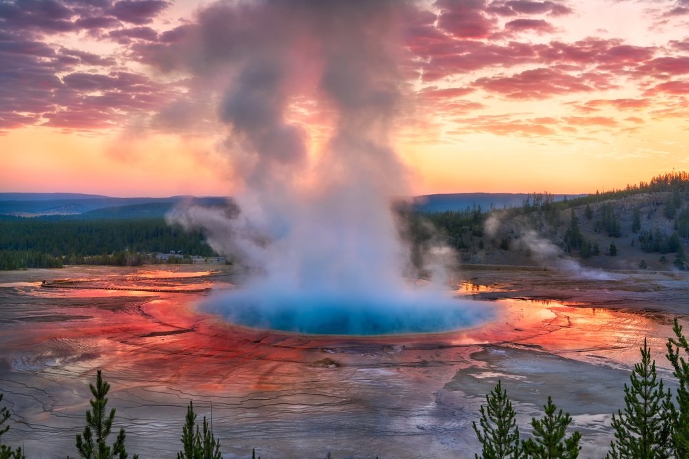 Grand Prismatic Spring Sunrise at Yellowstone National Park