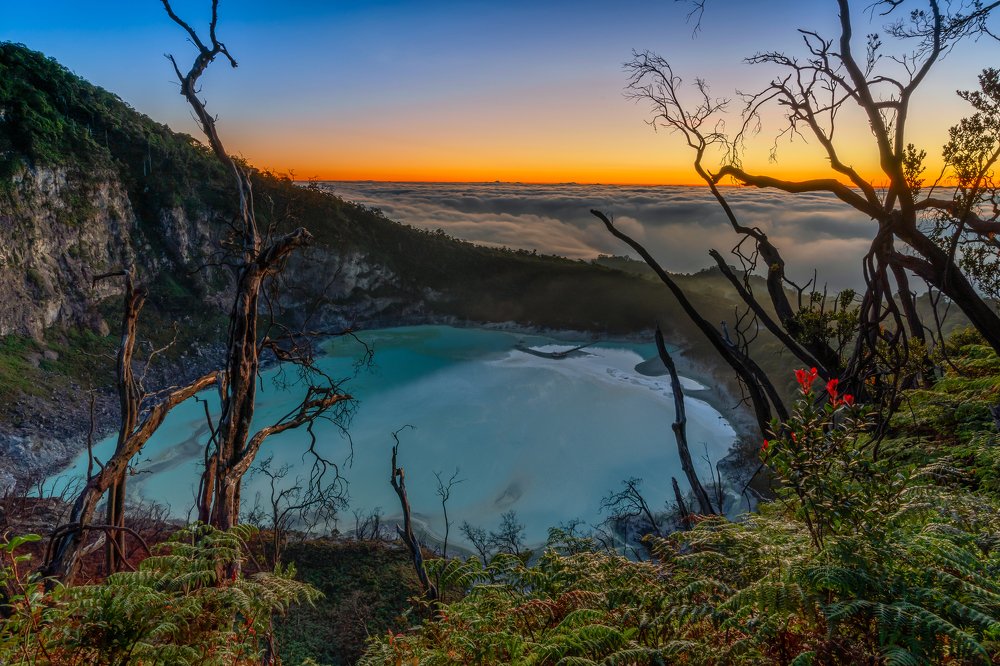 Beautiful Sunrise in Ciwidey White Crater, Indonesia
