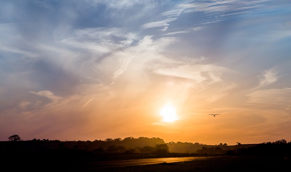 plane at sunset