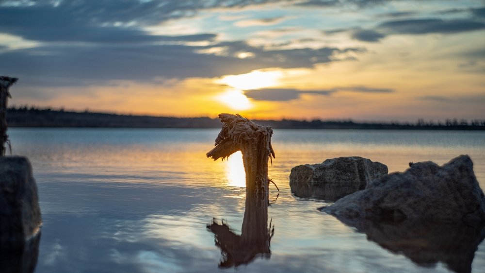 Закат, солёное озеро, г. Саки, Крым