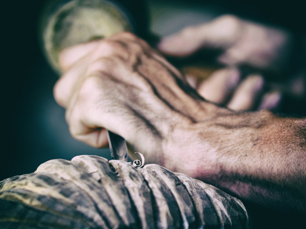 Wood Sculptor, Chisel and Hammer