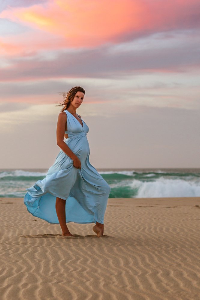 pregnant wife at beach