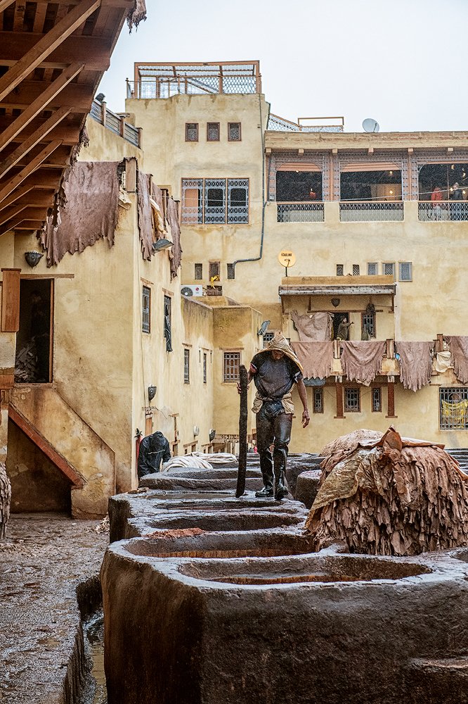 The worker of the Leather Tanneries of Fez in Morocco.