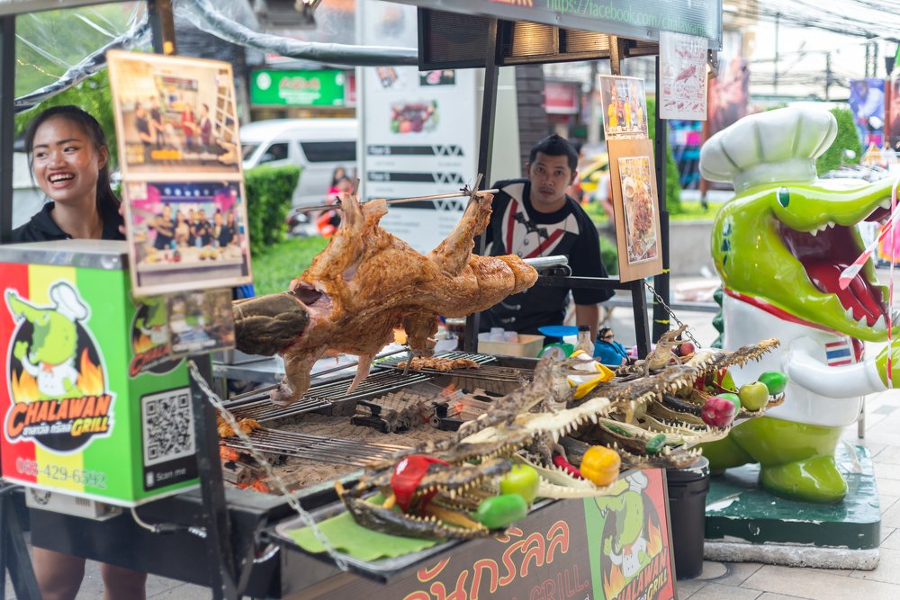 Thai family sells food on street in Thailand