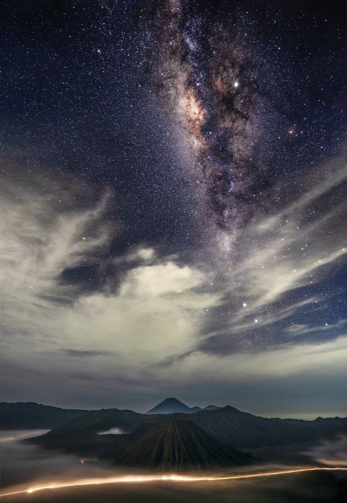 Mt bromo with milky way