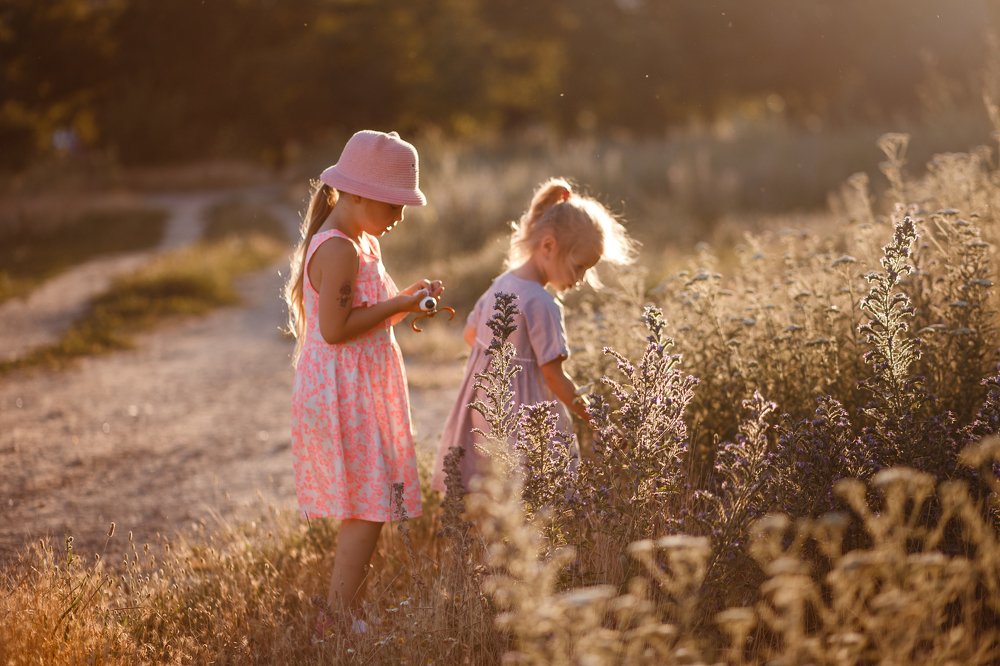 Девочки шалят на лугу