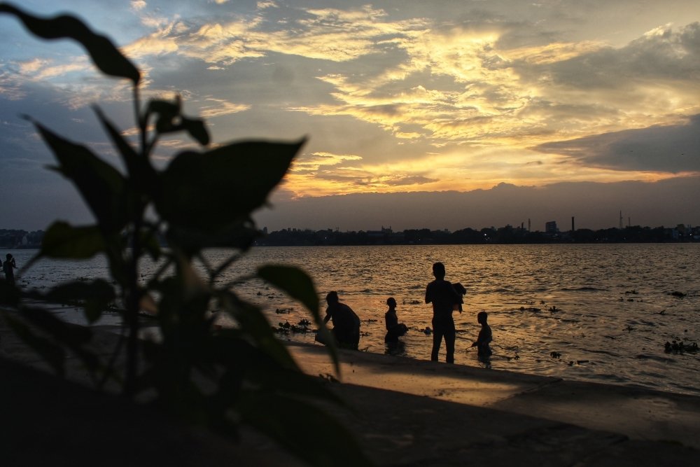 Sunset on the river bank