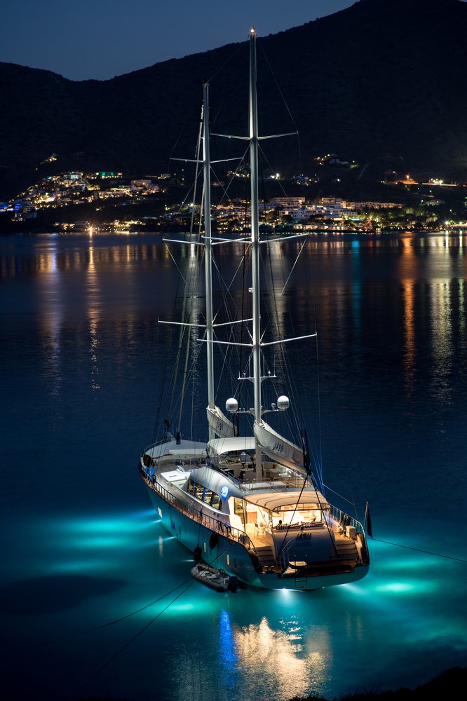 luxury boat by night