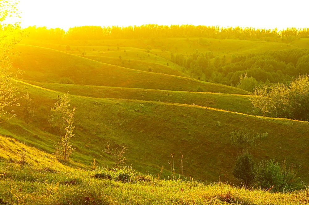 свет солнца перед закатом на холмах