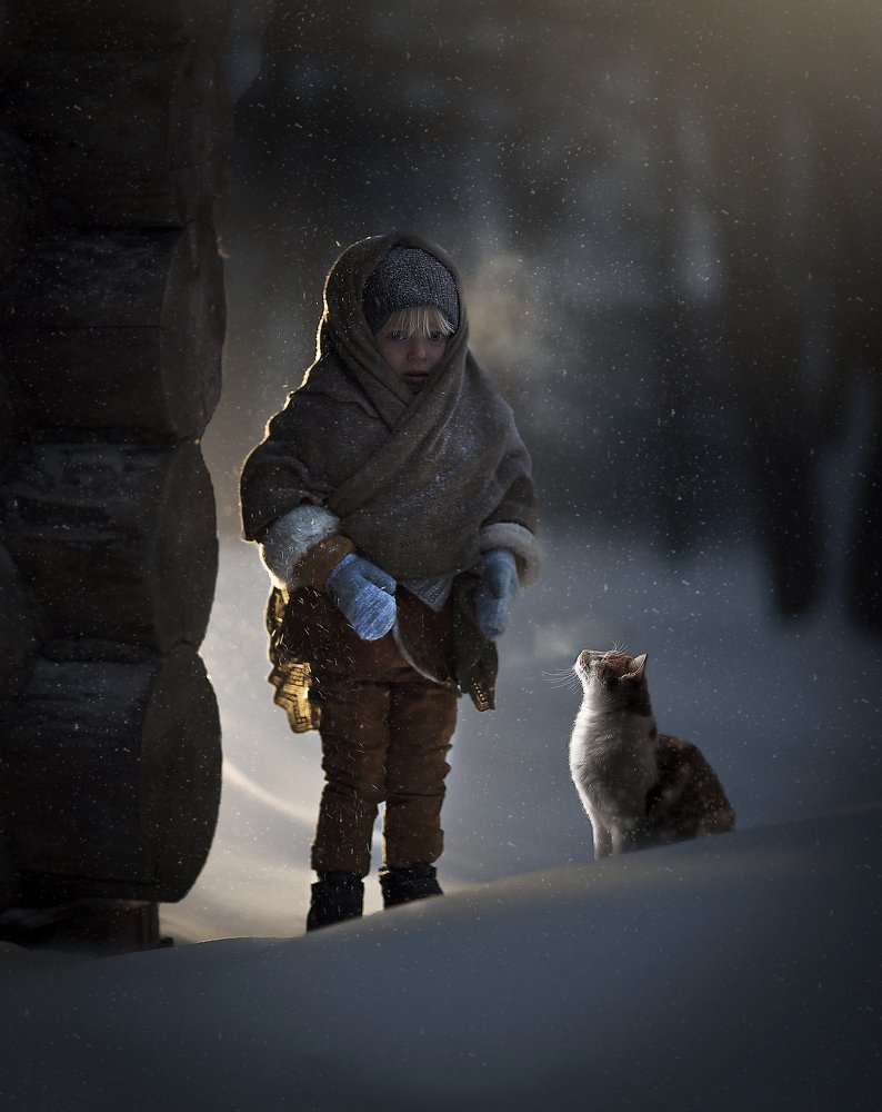 Мальчик и кот и декабрь.