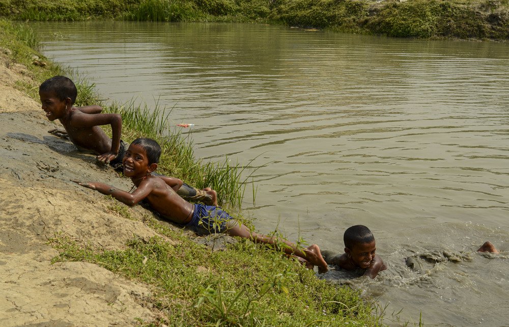 Children with the water