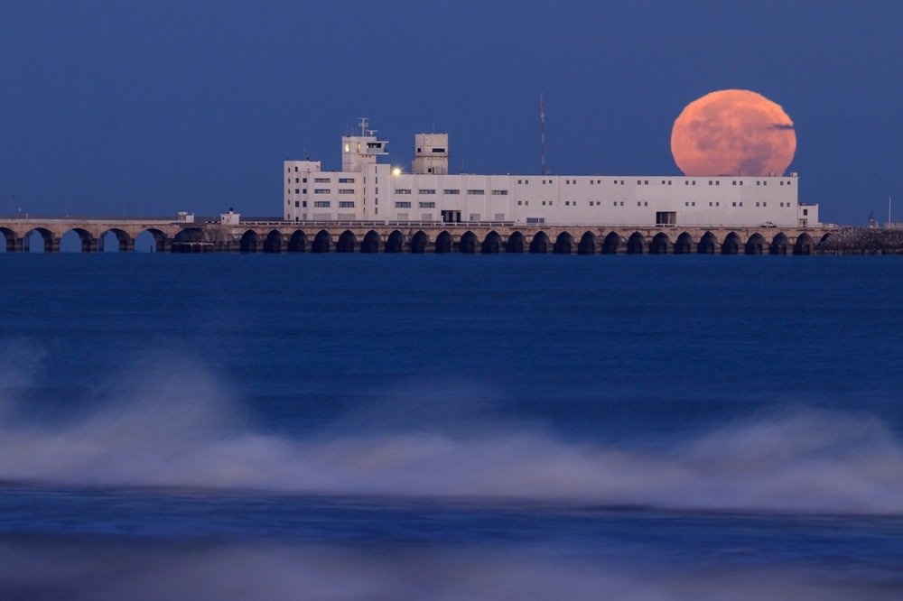 Cold moon and the dock