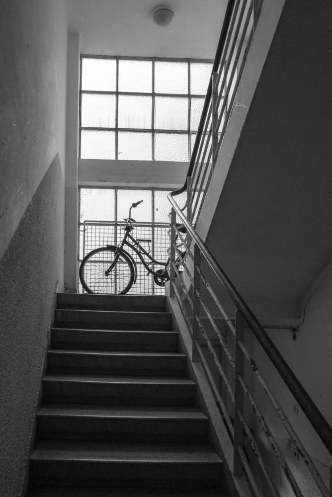 Bike inside of the staircase of old Bauhause Building