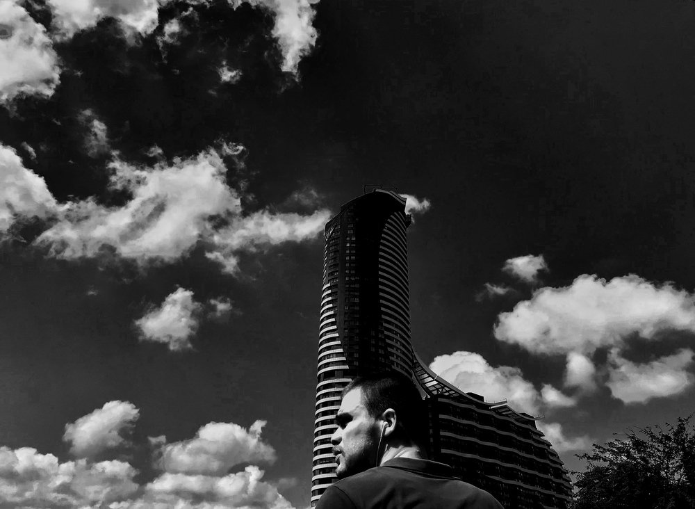 A man while waiting a bus