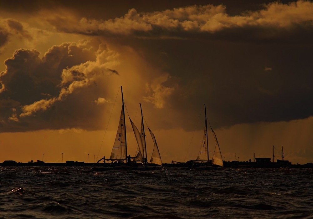Паруса в лучах заходящего солнца