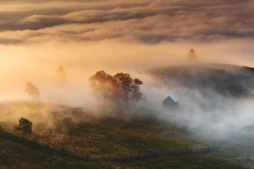 Magical sunrise in the Romanian village