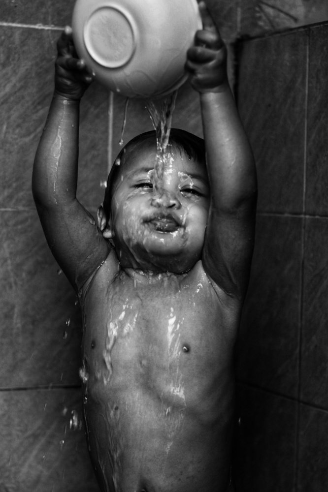 Bathing happily