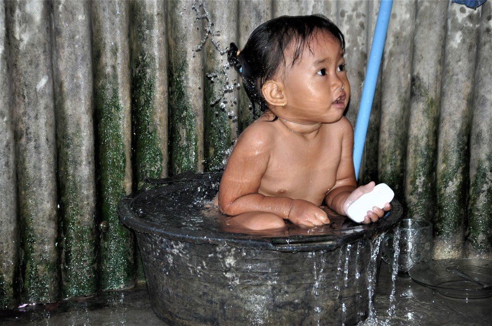 Children taking a bath
