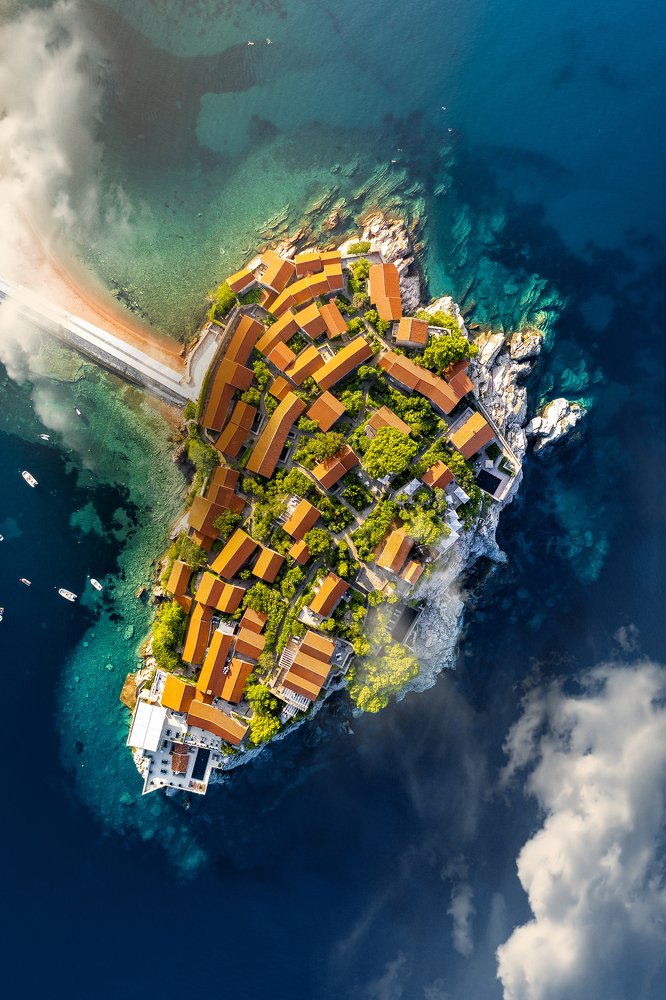 Sunrise over the Sveti-Stefan. Montenegro.