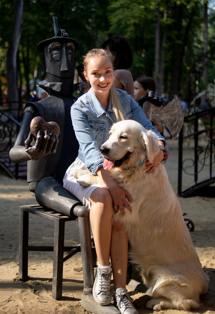 Labrador, girl and lumberjack.