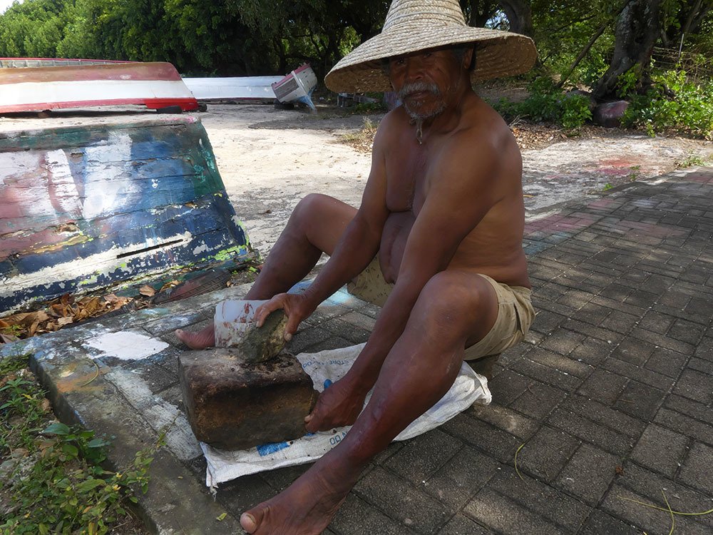 Fisherman preparing baits