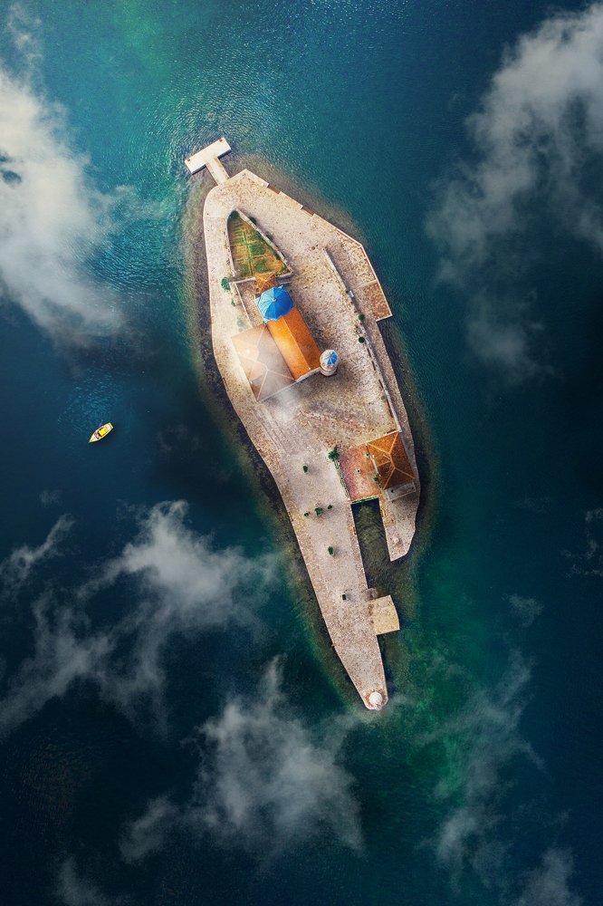 Sunrise over the Gospa od Skrpjela. Montenegro.