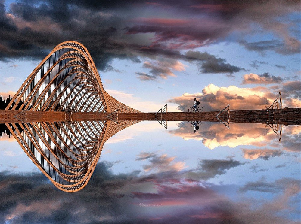 Landscape in rain water .