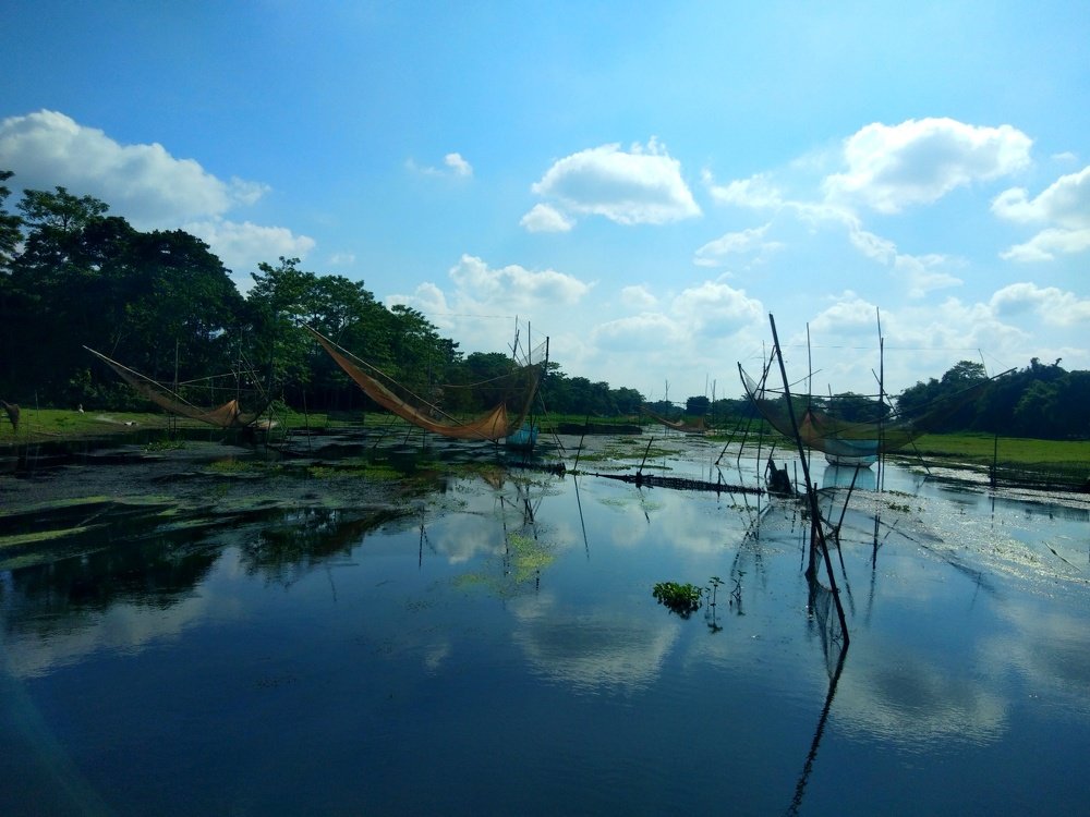 Besides the beel with fishing nets