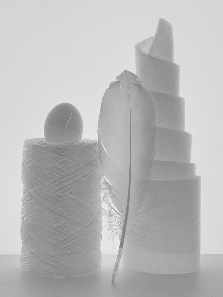 натюрморт из четырёх предметов в светлой тональности