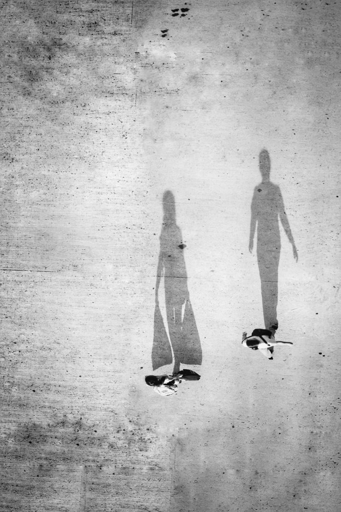 Following their shadows.