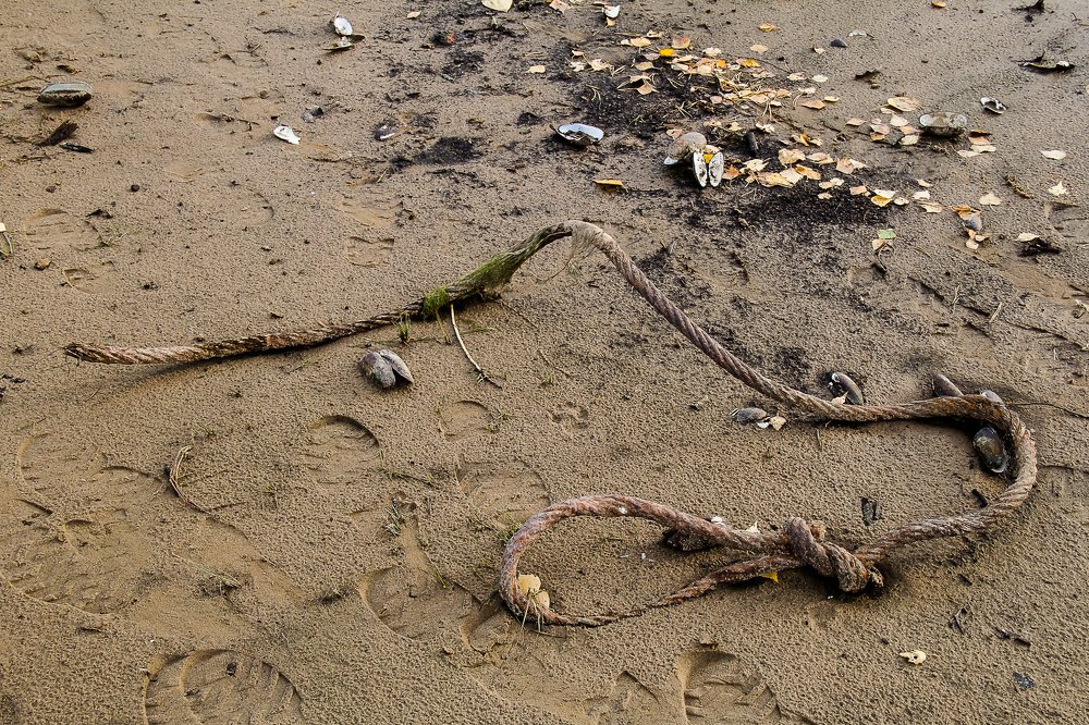 Оборванный трос на берегу реки