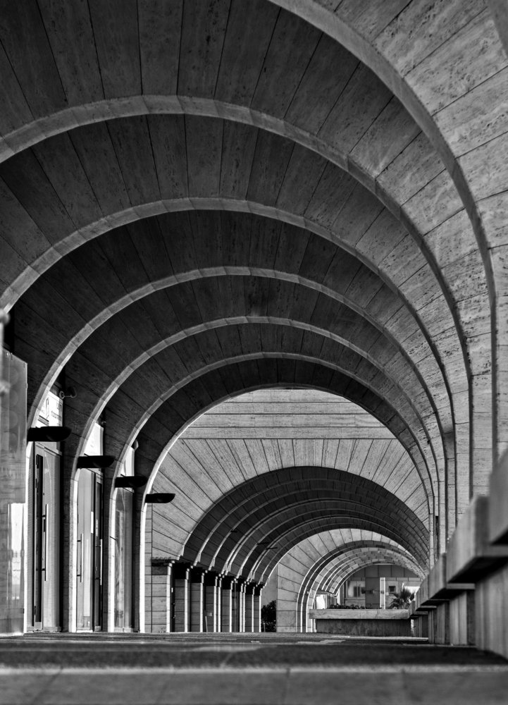 Archway Arcade Modern building.Black And White
