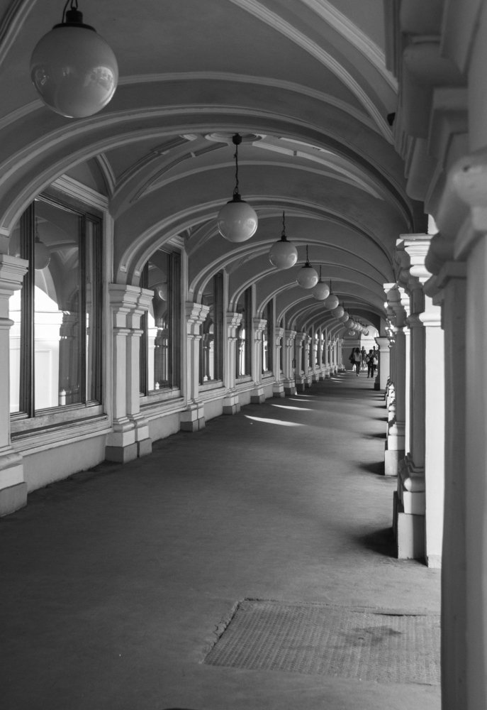 Archway In The Old Classic Building.Black And White
